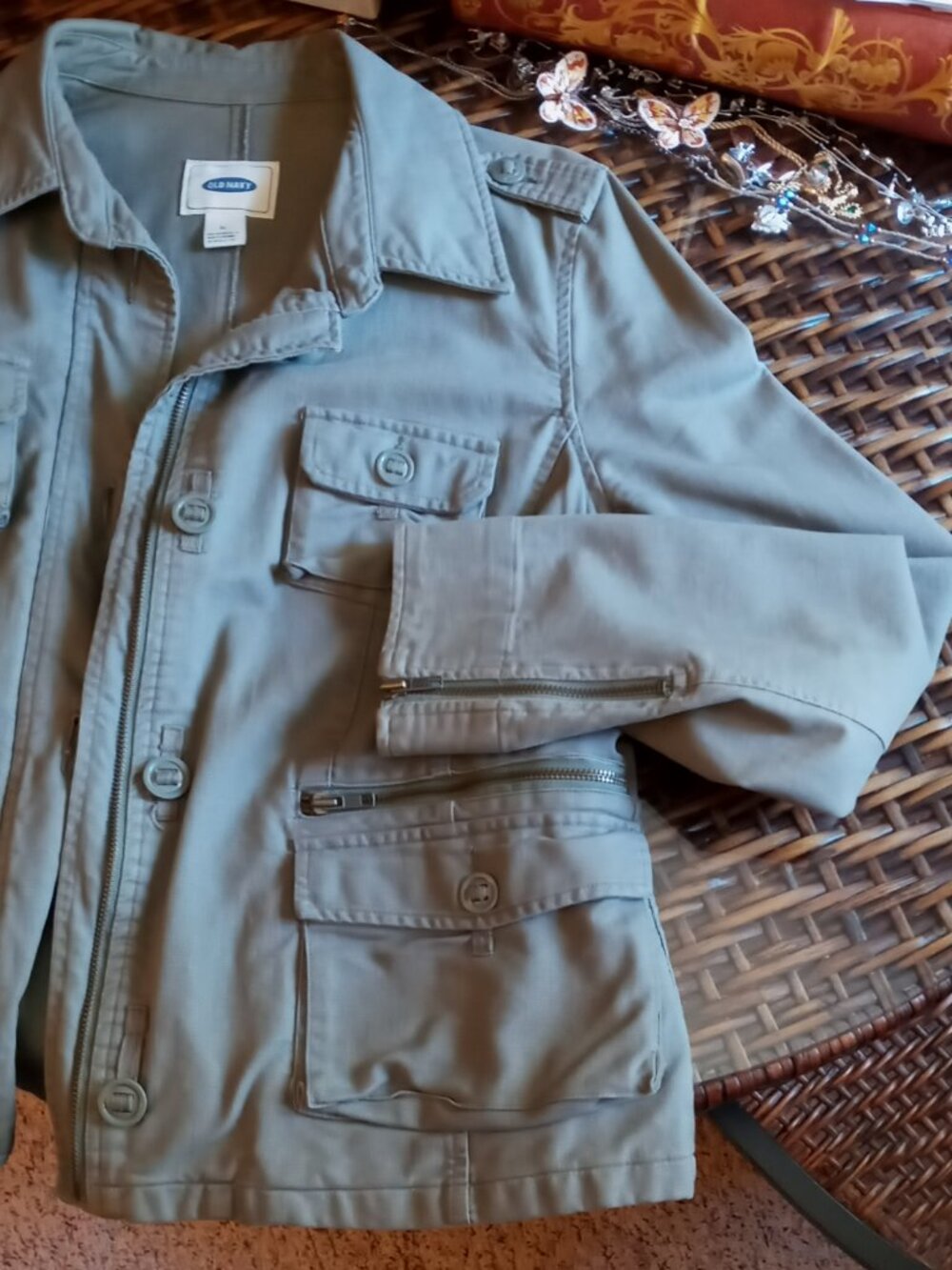 Old Navy Utility Military Jacket Women's XL Army Green Zip Button Front - Picture 10 of 14